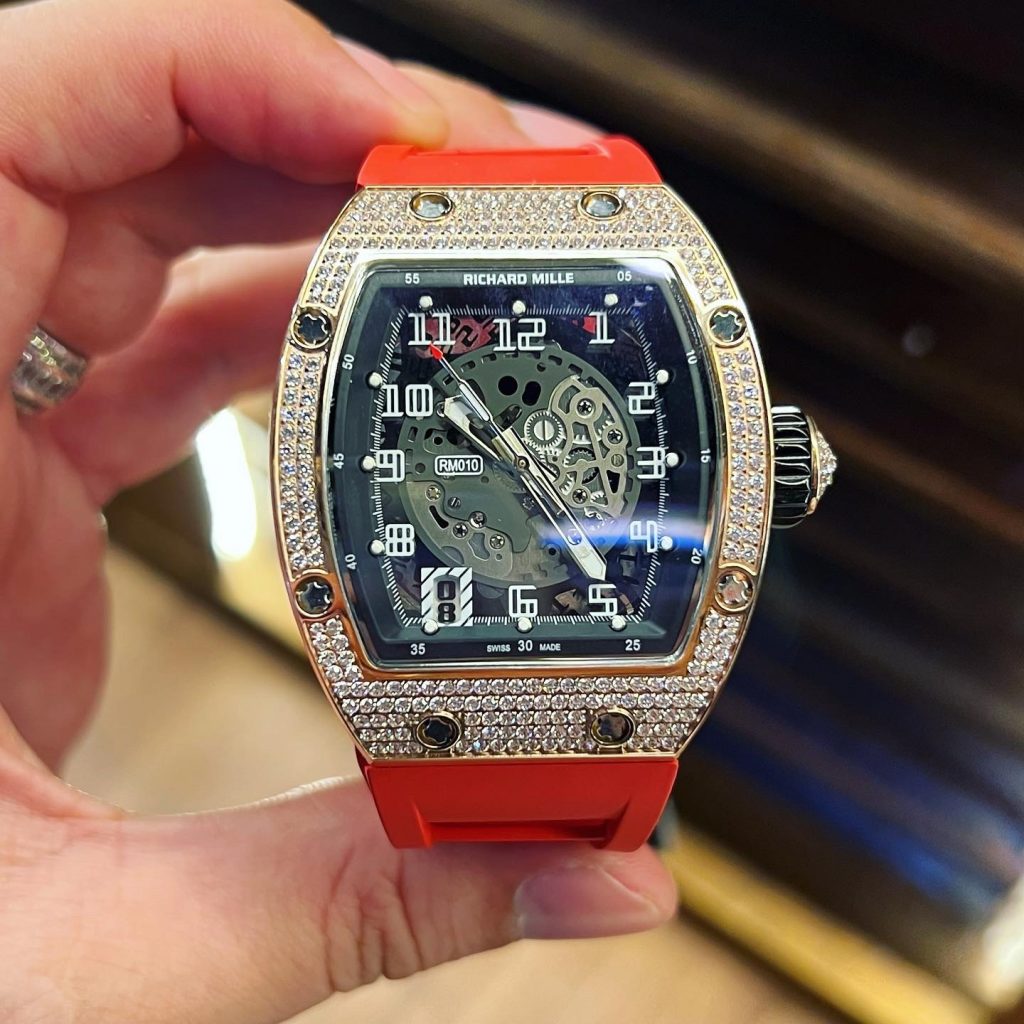ĐỒNG HỒ RICHARD MILLE RM010 FAKE SIÊU CẤP VÀNG HỒNG ĐÍNH ĐÁ 39MM