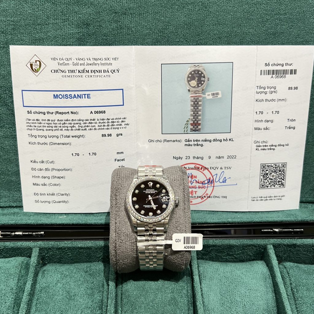 ĐỒNG HỒ ROLEX DATEJUST NỮ NIỀNG KIM CƯƠNG MOISSANITE MẶT ĐEN