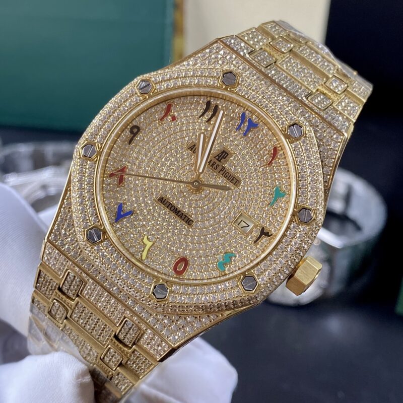 ĐỒNG HỒ AUDEMARS PIGUET NAM ĐÍNH FULL ĐÁ MẠ VÀNG REPLICA 11 41MM