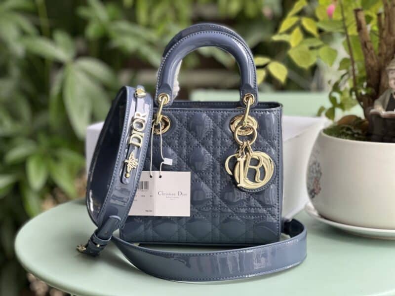 TÚI XÁCH DIOR LADY NGUYÊN BẢN DA BÓNG TAG VÀNG SIZE 20