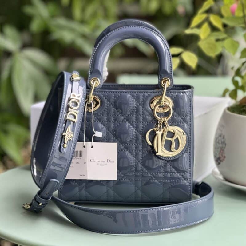 TÚI XÁCH DIOR LADY NGUYÊN BẢN DA BÓNG TAG VÀNG SIZE 20