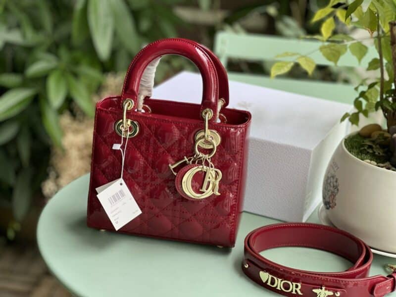 TÚI XÁCH DIOR LADY NGUYÊN BẢN DA BÓNG TAG VÀNG SIZE 20
