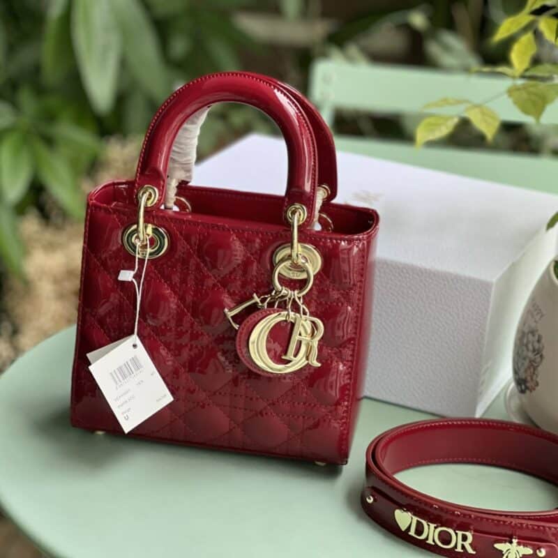 TÚI XÁCH DIOR LADY NGUYÊN BẢN DA BÓNG TAG VÀNG SIZE 20