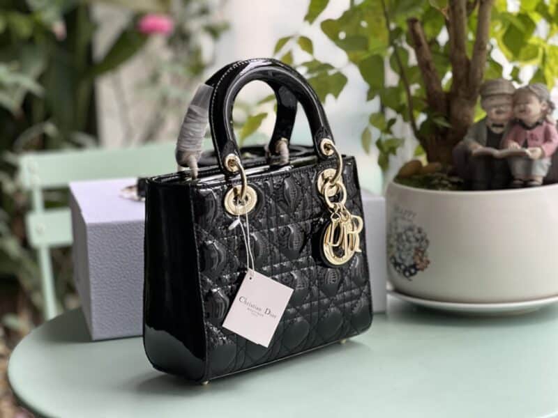 TÚI XÁCH DIOR LADY NGUYÊN BẢN DA BÓNG TAG VÀNG SIZE 20