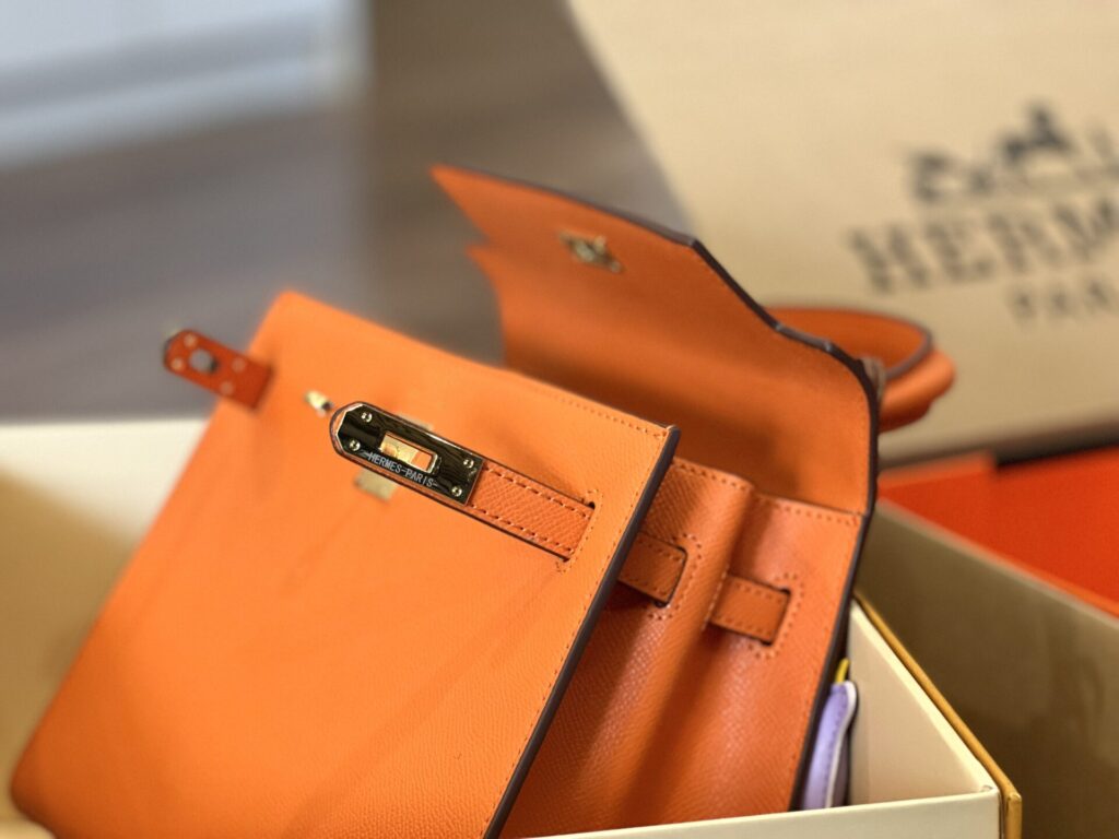 TÚI XÁCH NỮ HM KELLY ETOUPE EPSOM BẢN SIÊU CẤP VIP KHÓA VÀNG TẶNG KÈM KHĂN MÀU CAM