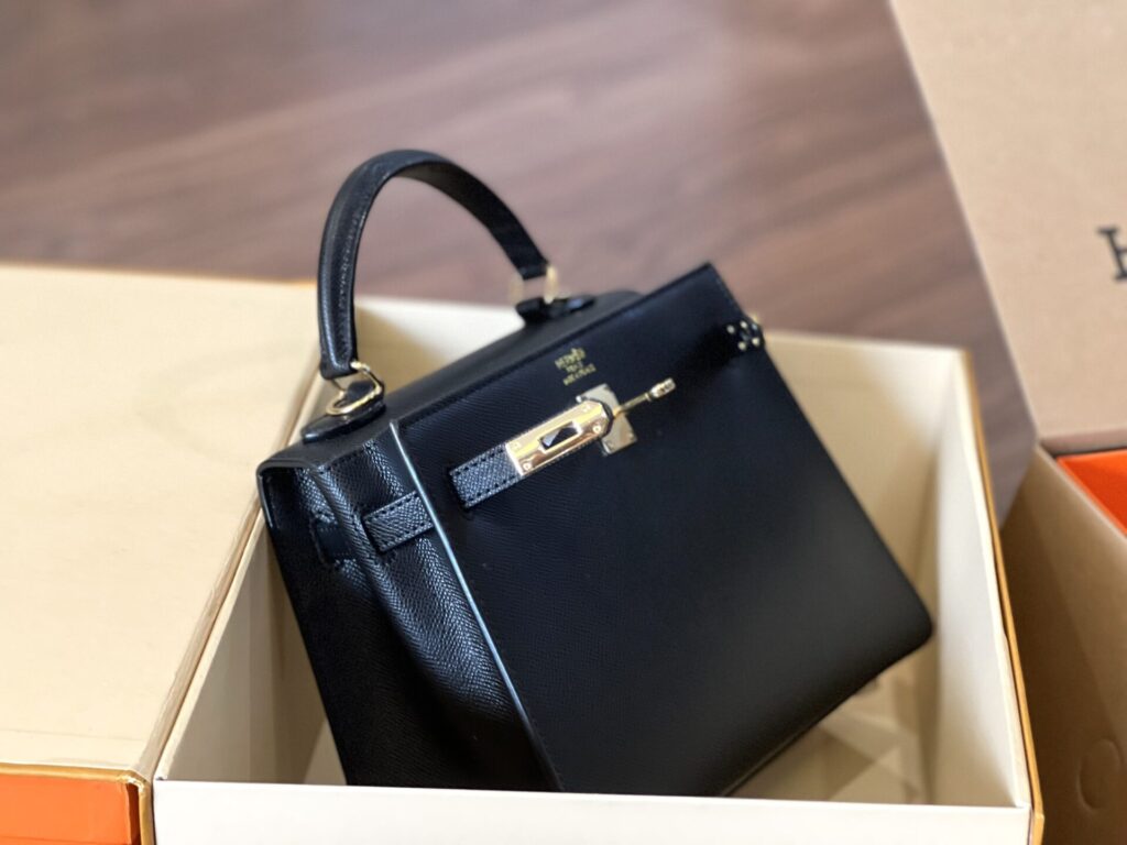 TÚI XÁCH NỮ HM KELLY ETOUPE EPSOM BẢN SIÊU CẤP VIP KHÓA VÀNG TẶNG KÈM KHĂN MÀU ĐEN