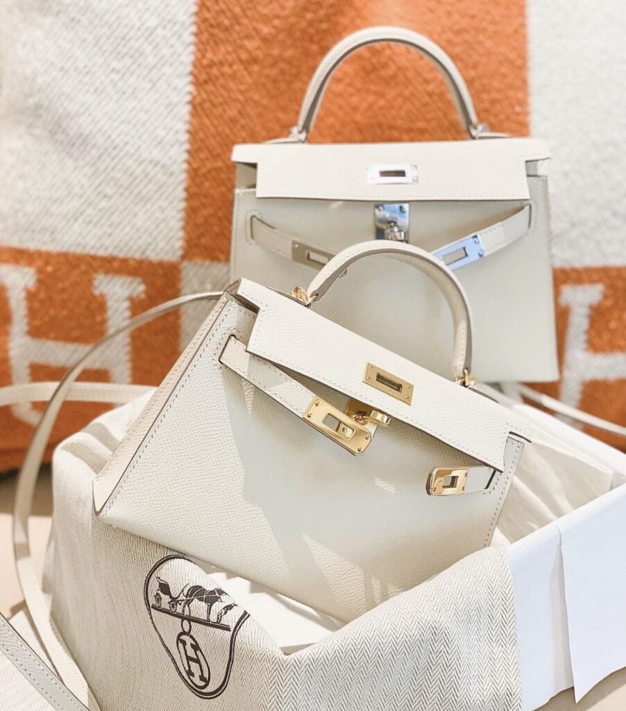 TÚI NỮ SIÊU CẤP HM HERMES KELLY MINI K20 ESPOM KHÓA VÀNG MÀU TRẮNG