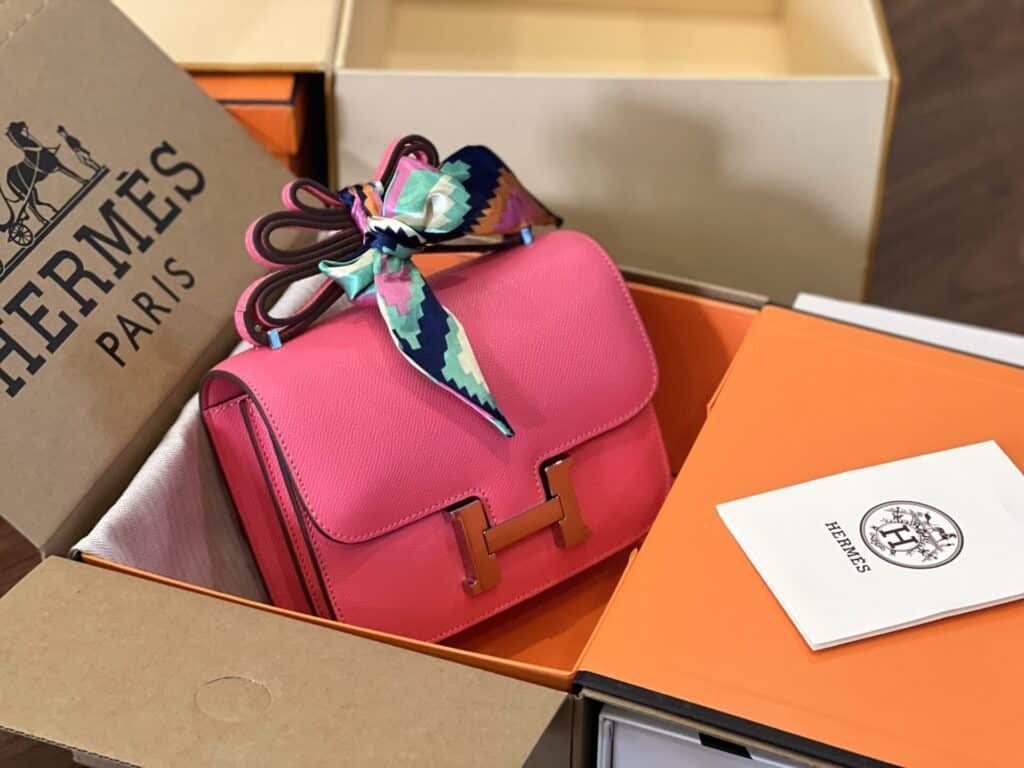 TÚI HM NỮ HERMES CONSTANSE NGUYÊN BẢN DA EPSOM LIKE AUTH MÀU HỒNG
