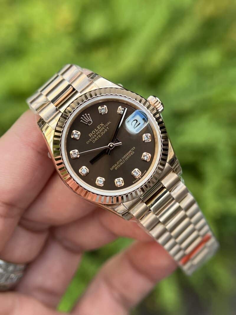 ĐỒNG HỒ ROLEX NỮ DAY-DATE MẶT SỐ CHOCOLATE REPLICA 11 THỤY SỸ 31MM