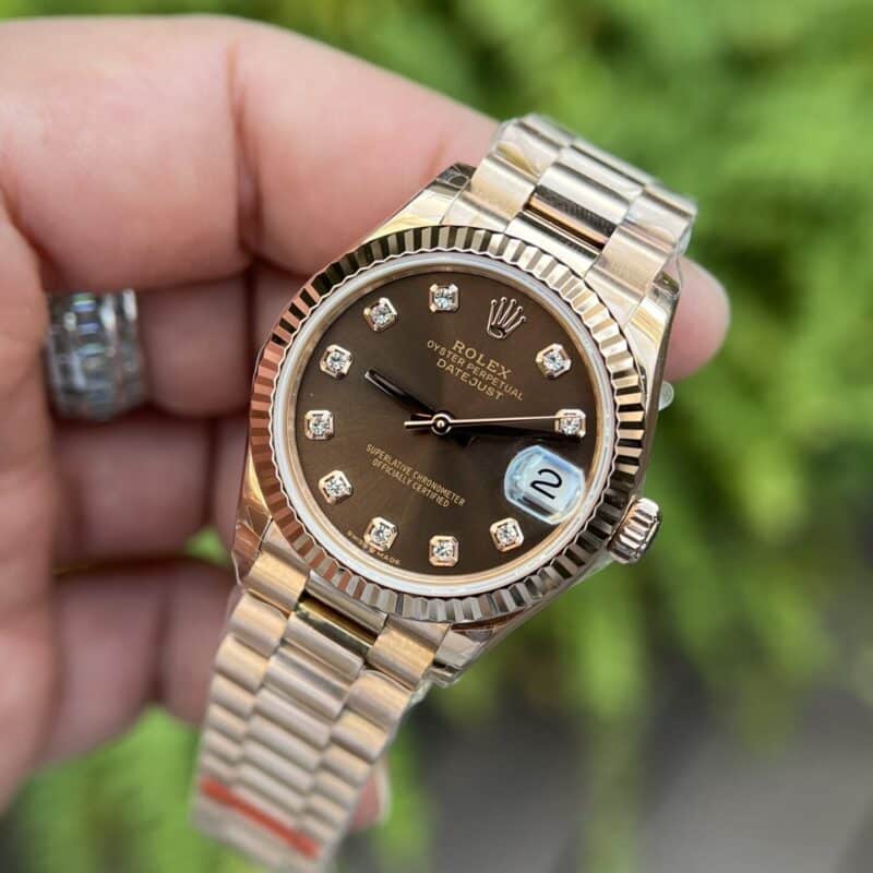 ĐỒNG HỒ ROLEX NỮ DAY-DATE MẶT SỐ CHOCOLATE REPLICA 11 THỤY SỸ 31MM