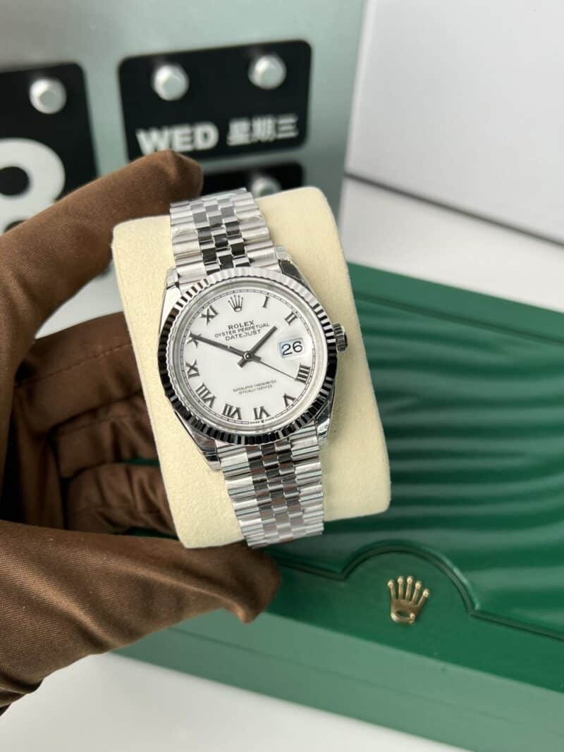 ĐỒNG HỒ ROLEX DATEJUST 126234 REPLICA 1:1 MẶT SỐ LA MÃ TRẮNG 36MM
