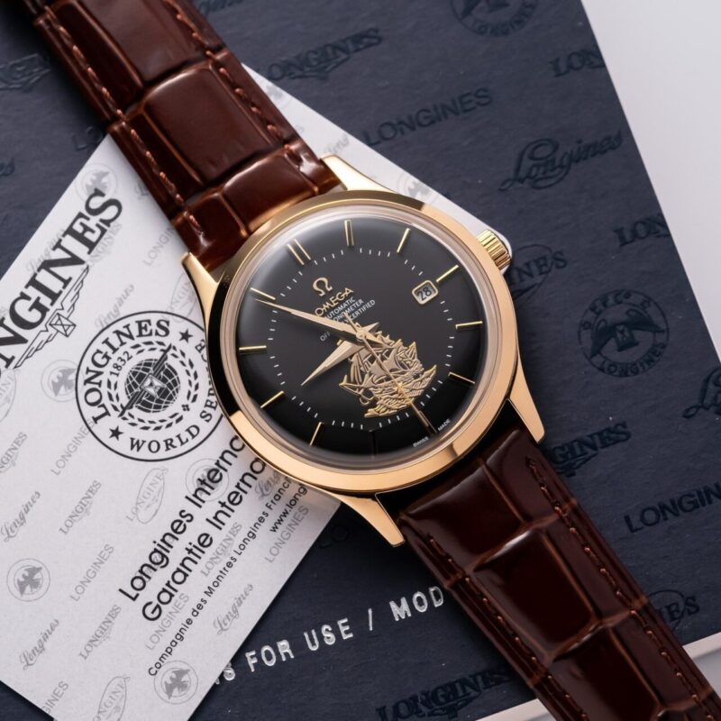 ĐỒNG HỒ OMEGA THUẬN BUỒM XUÔI GIÓ FAKE 1:1 MẶT SỐ ĐEN MẠ VÀNG 18K 40MM