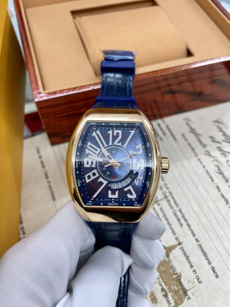 ĐỒNG HỒ FRANCK MULLER V45 SUPER FAKE NHẬT MÀU XANH VỎ VÀNG HỒNG