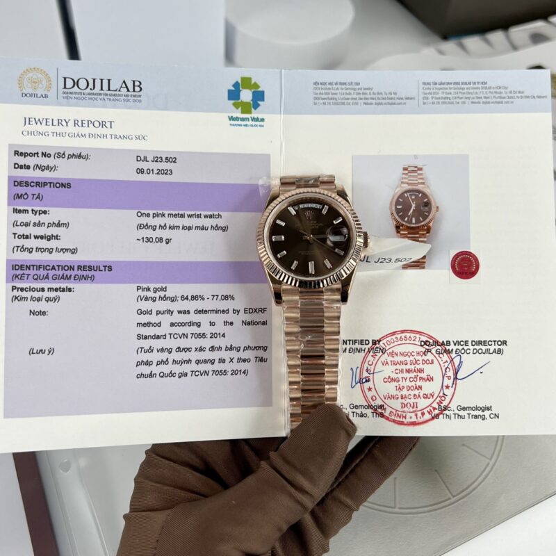 ĐỒNG HỒ ROLEX DAY-DATE MẶT SỐ SÔ CÔ LA BỌC VÀNG 18K 40MM
