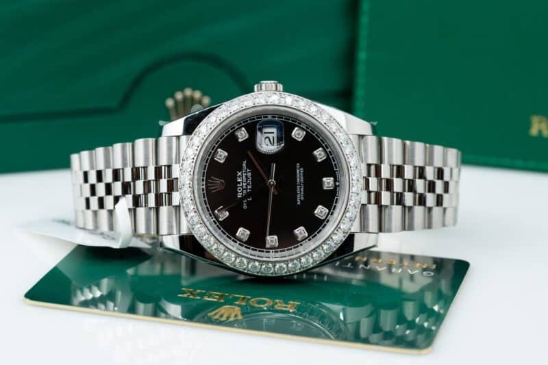 ĐỒNG HỒ ROLEX DATEJUST REP 11 MẶT ĐEN NIỀNG KIM CƯƠNG MOISSANITE CLEAN FACTORY