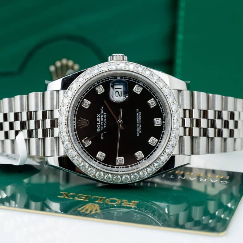 ĐỒNG HỒ ROLEX DATEJUST REP 11 MẶT ĐEN NIỀNG KIM CƯƠNG MOISSANITE CLEAN FACTORY