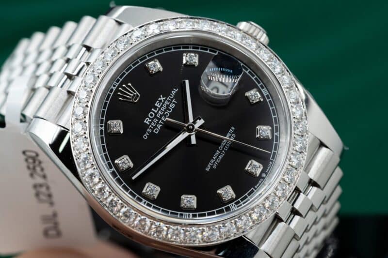 ĐỒNG HỒ ROLEX DATEJUST REP 11 MẶT ĐEN NIỀNG KIM CƯƠNG MOISSANITE CLEAN FACTORY