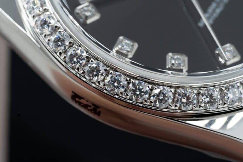 ĐỒNG HỒ ROLEX DATEJUST REP 11 MẶT ĐEN NIỀNG KIM CƯƠNG MOISSANITE CLEAN FACTORY