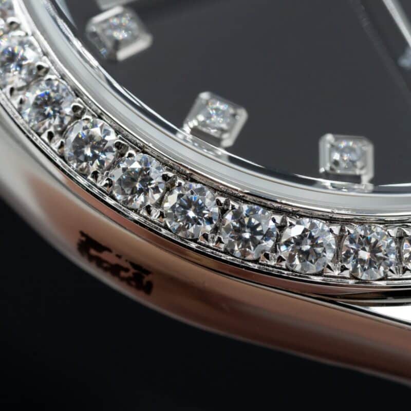 ĐỒNG HỒ ROLEX DATEJUST REP 11 MẶT ĐEN NIỀNG KIM CƯƠNG MOISSANITE CLEAN FACTORY