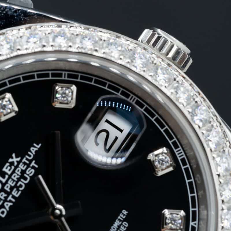 ĐỒNG HỒ ROLEX DATEJUST REP 11 MẶT ĐEN NIỀNG KIM CƯƠNG MOISSANITE CLEAN FACTORY