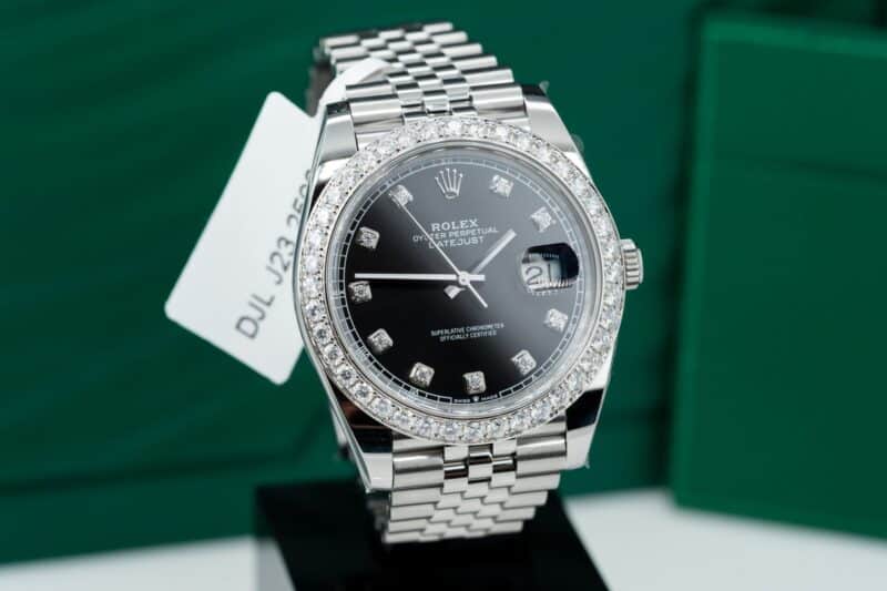 ĐỒNG HỒ ROLEX DATEJUST REP 11 MẶT ĐEN NIỀNG KIM CƯƠNG MOISSANITE CLEAN FACTORY