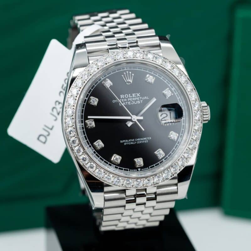 ĐỒNG HỒ ROLEX DATEJUST REP 11 MẶT ĐEN NIỀNG KIM CƯƠNG MOISSANITE CLEAN FACTORY