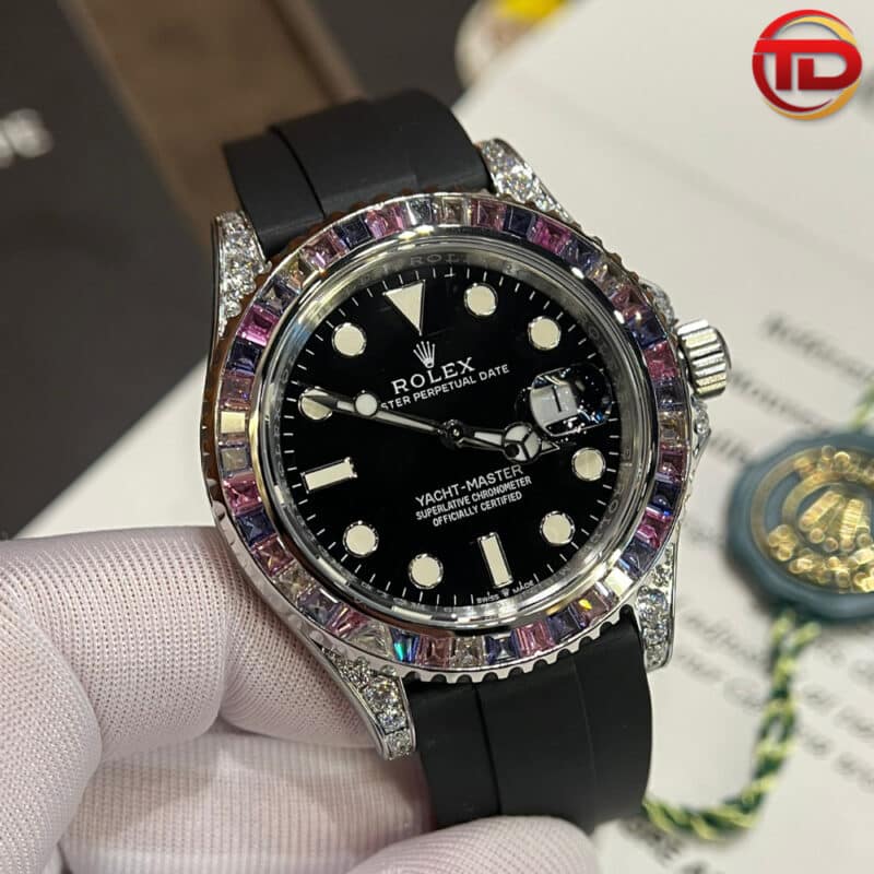 ĐỒNG HỒ ROLEX REP 11 YACHT MASTER NIỀNG ĐÁ THẠCH ANH TÍM JVS FACTORY 40MM