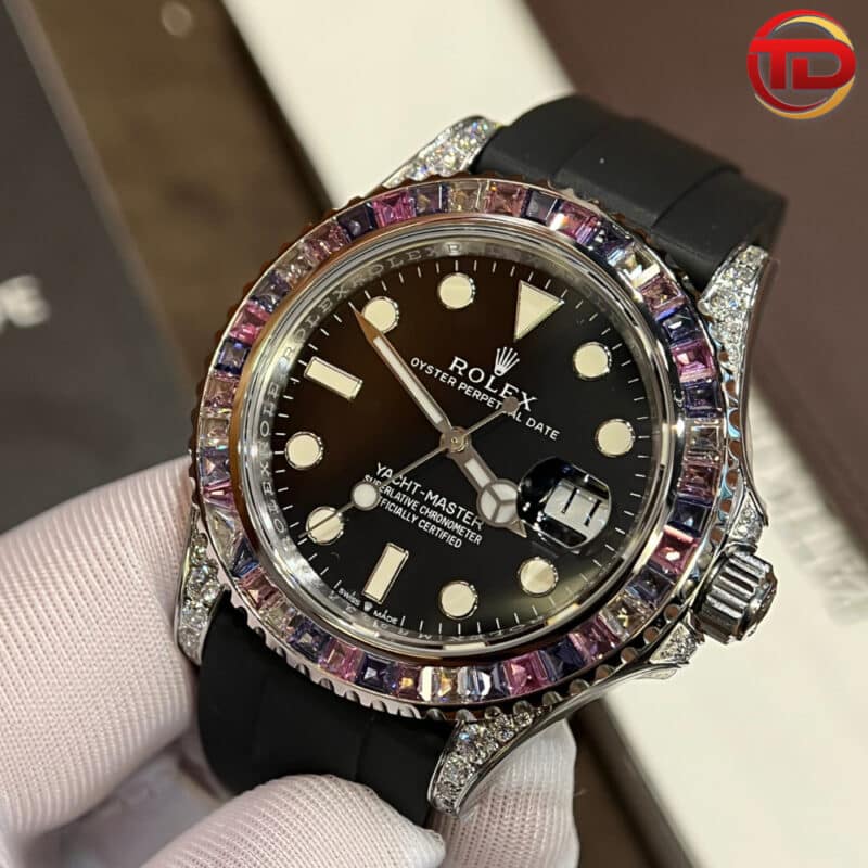 ĐỒNG HỒ ROLEX REP 11 YACHT MASTER NIỀNG ĐÁ THẠCH ANH TÍM JVS FACTORY 40MM
