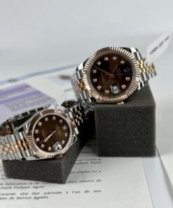 ĐỒNG HỒ ĐÔI ROLEX DATEJUST BỌC VÀNG 18K MẶT SỐ SOCOLA 31-41MM