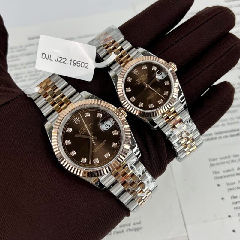 ĐỒNG HỒ ĐÔI ROLEX DATEJUST BỌC VÀNG 18K MẶT SỐ SOCOLA