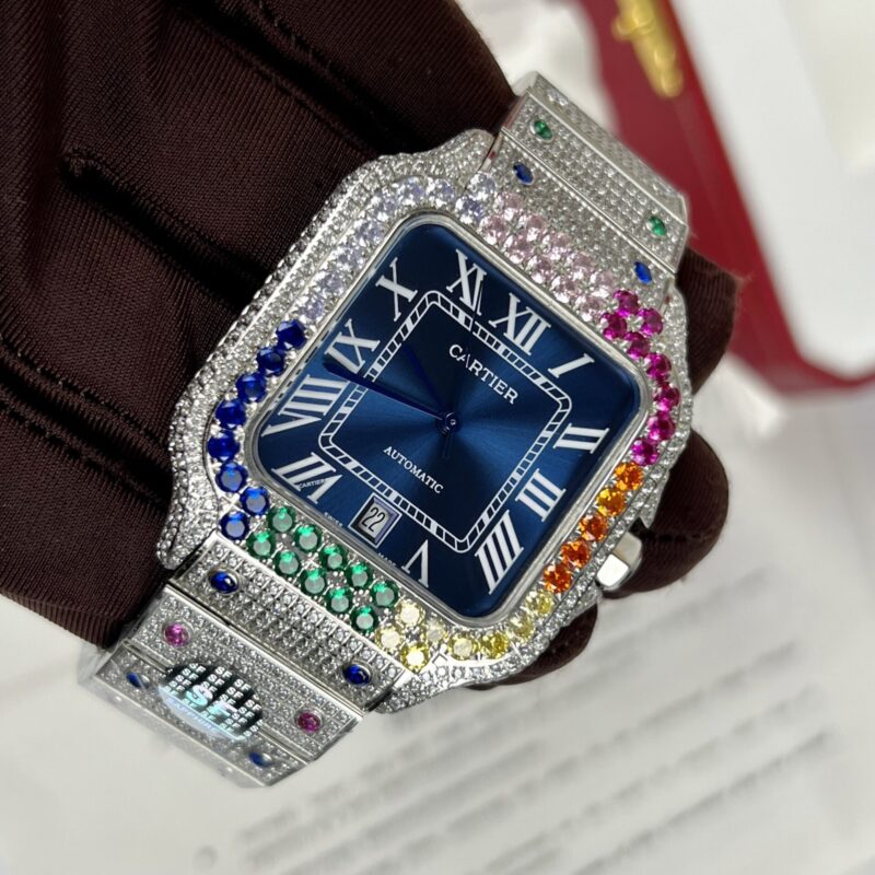 ĐỒNG HỒ CARTIER SANTOS REP 11 MẶT XANH ĐÍNH ĐÁ