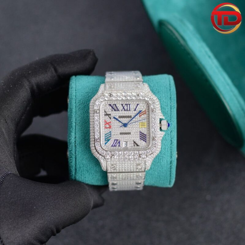 ĐỒNG HỒ CARTIER REP 1 1 SANTOS ĐÍNH FULL ĐÁ MÁY THỤY SỸ