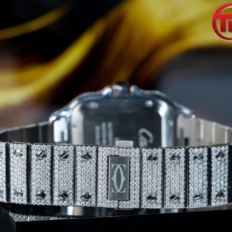 ĐỒNG HỒ CARTIER SANTOS DE CARTIER ĐỘ FULL KIM CƯƠNG MOISSANITE REPLICA SIÊU CẤP 39MM