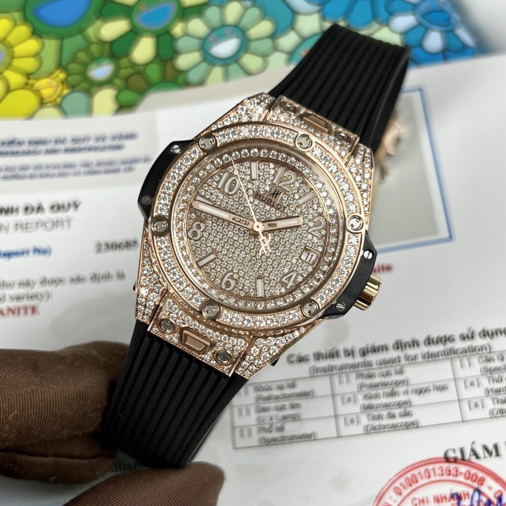 HUBLOT BIGBANG ONE CLICK VÀNG HỒNG ĐỘ FULL KIM CƯƠNG MOISSANITE SIÊU CẤP