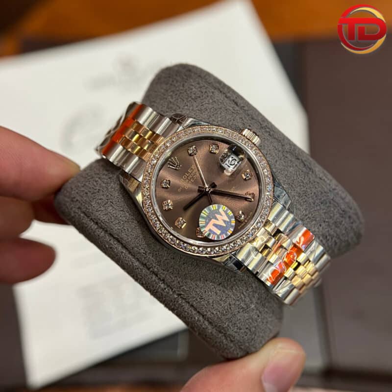 ĐỒNG HỒ ROLEX FAKE DATEJUST MẶT CHOCOLATE NIỀNG ĐÁ TW FACTORY 31MM