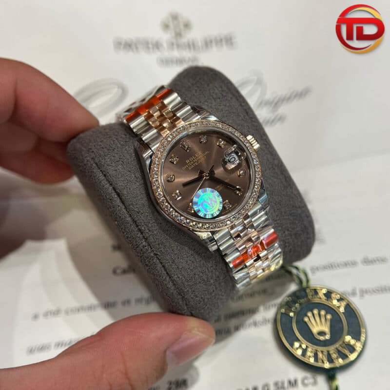 ĐỒNG HỒ ROLEX FAKE DATEJUST MẶT CHOCOLATE NIỀNG ĐÁ TW FACTORY 31MM