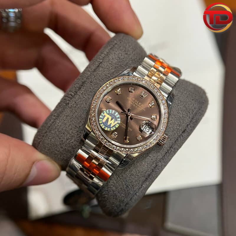 ĐỒNG HỒ ROLEX FAKE DATEJUST MẶT CHOCOLATE NIỀNG ĐÁ TW FACTORY 31MM