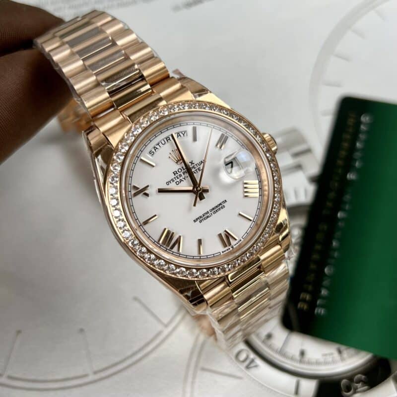 ĐỒNG HỒ ROLEX DAY-DATE MẶT TRẮNG MẠ VÀNG HỒNG REP 11 EW FACTORY