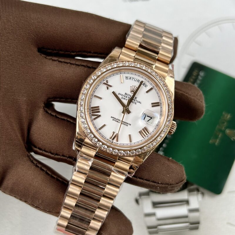 ĐỒNG HỒ ROLEX DAY-DATE MẶT TRẮNG MẠ VÀNG HỒNG REP 11 EW FACTORY