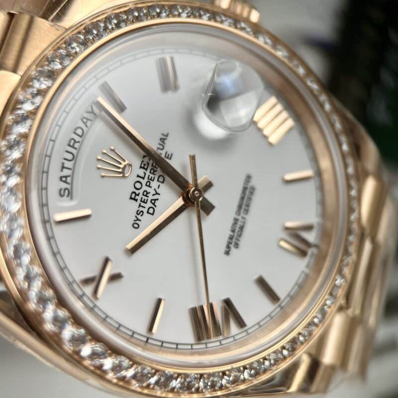 ĐỒNG HỒ ROLEX DAY-DATE MẶT TRẮNG MẠ VÀNG HỒNG REP 11 EW FACTORY