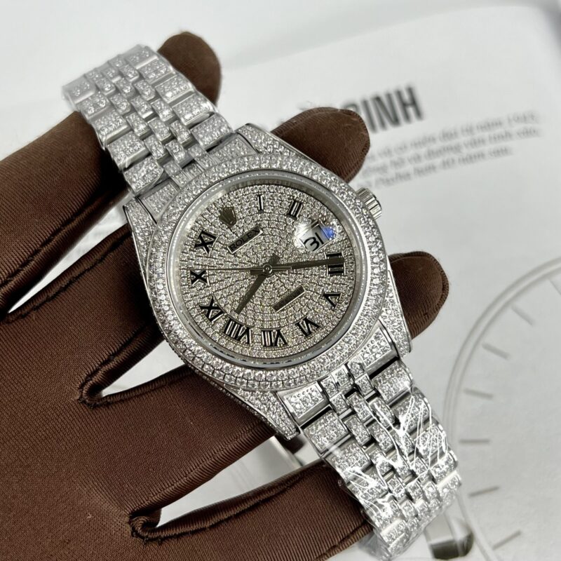 ĐỒNG HỒ ROLEX DATEJUST REP 11 ĐÍNH FULL ĐÁ CỌC SỐ LA MÃ