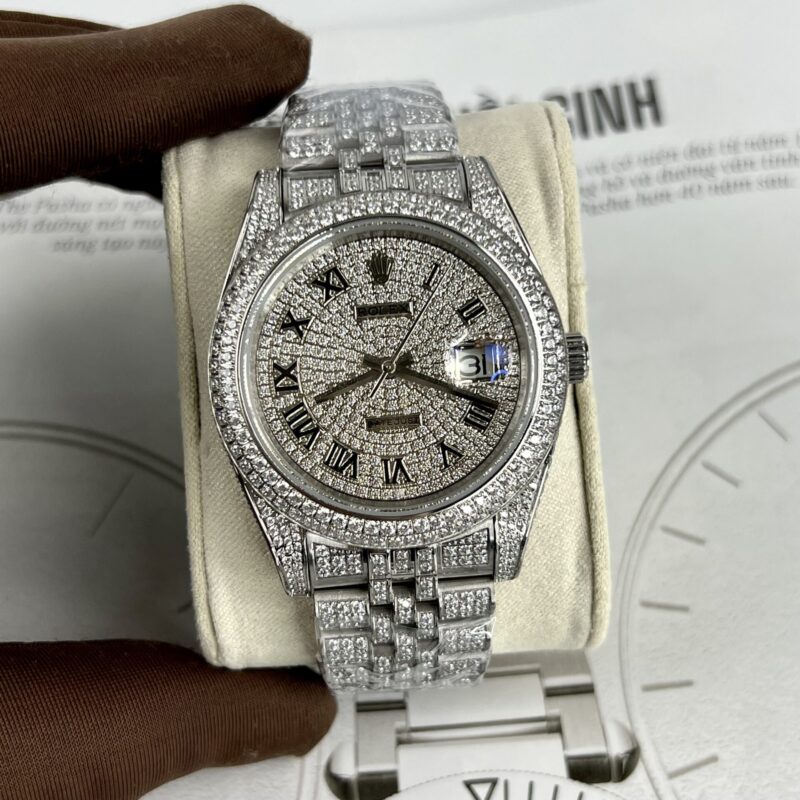 ĐỒNG HỒ ROLEX DATEJUST REP 11 ĐÍNH FULL ĐÁ CỌC SỐ LA MÃ