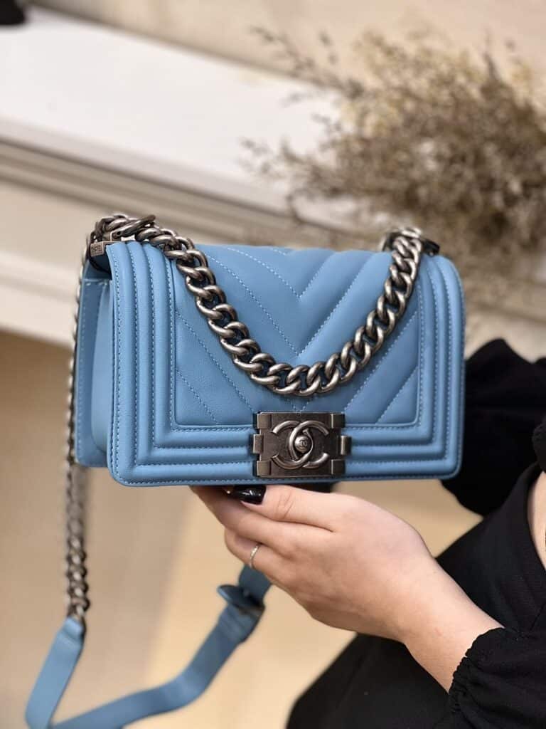 TÚI XÁCH CHANEL SAC BOY DA THẬT KHÂU TAY SIÊU CẤP LIKE AUTH MÀU XANH DƯƠNG