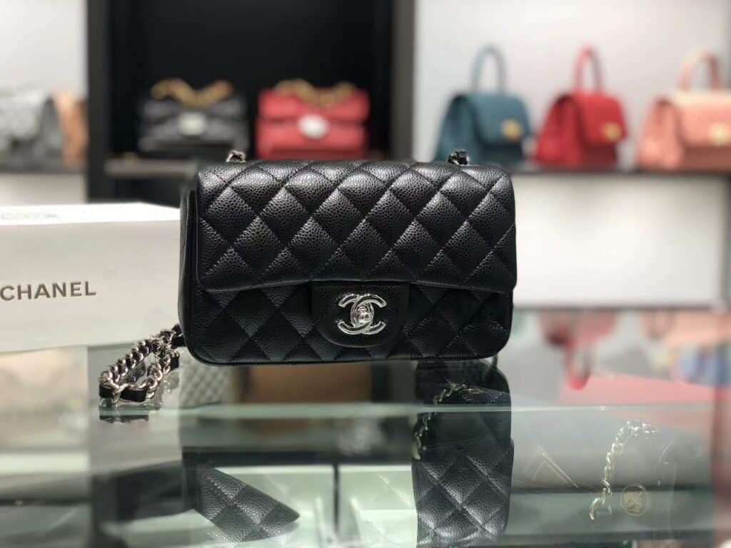 TÚI XÁCH CHANEL CLASSIC FLAP BAG 20 CAVIAR DA ĐEN KIM LOẠI BẠC HÀNG SIÊU CẤP LIKE AUTH