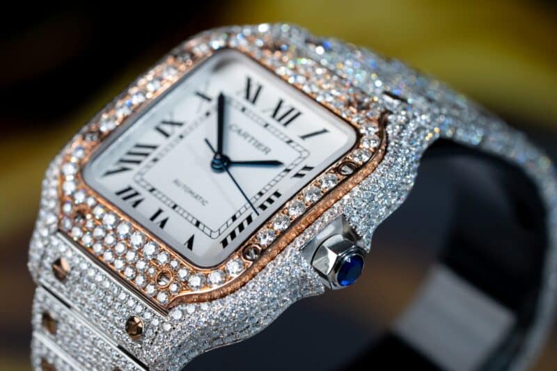 ĐỒNG HỒ CARTIER SANTOS ĐỘ FULL KIM CƯƠNG MOISSANITE SUPER FAKE
