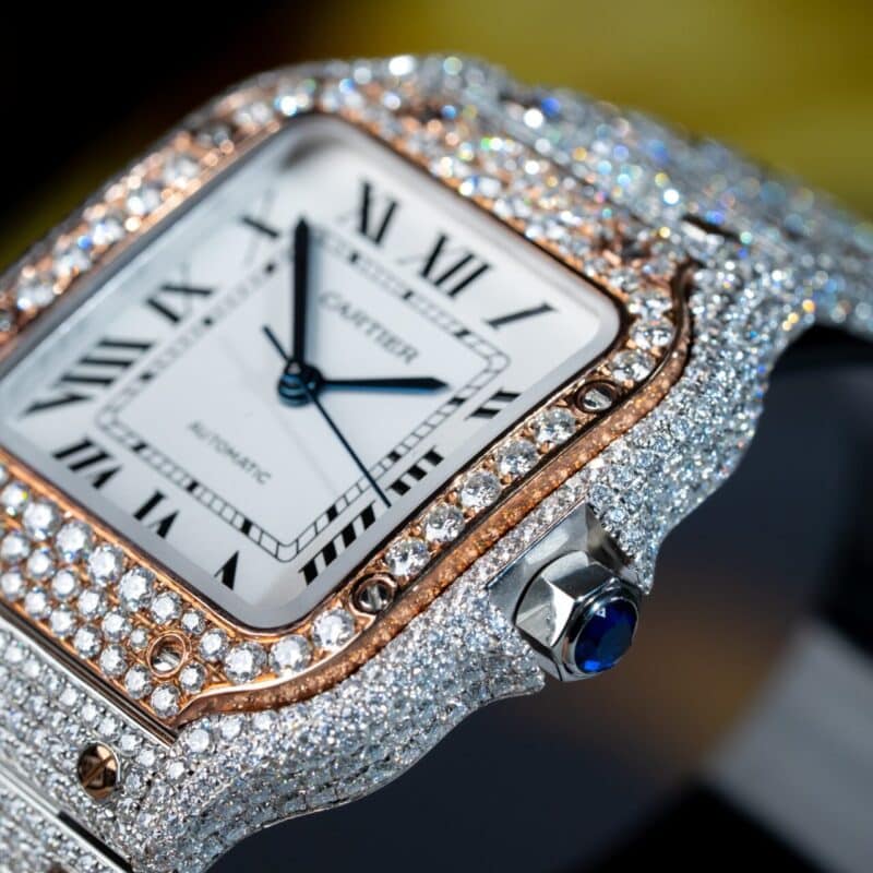 ĐỒNG HỒ CARTIER SANTOS ĐỘ FULL KIM CƯƠNG MOISSANITE SUPER FAKE