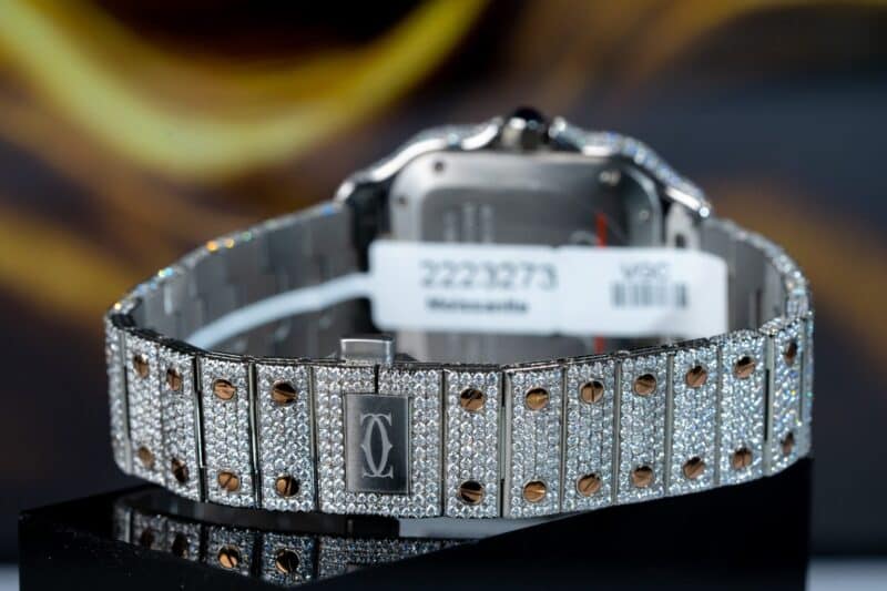 ĐỒNG HỒ CARTIER SANTOS ĐỘ FULL KIM CƯƠNG MOISSANITE SUPER FAKE