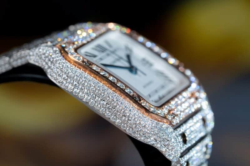 ĐỒNG HỒ CARTIER SANTOS ĐỘ FULL KIM CƯƠNG MOISSANITE SUPER FAKE