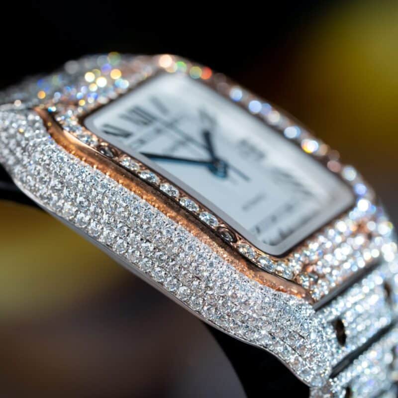 ĐỒNG HỒ CARTIER SANTOS ĐỘ FULL KIM CƯƠNG MOISSANITE SUPER FAKE