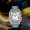 ĐỒNG HỒ CARTIER SANTOS ĐỘ FULL KIM CƯƠNG MOISSANITE SUPER FAKE